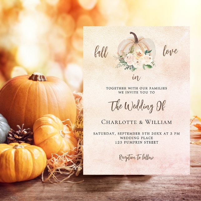 Pumpkin fall in love cream blush luxury wedding invitation (Creator Uploaded)