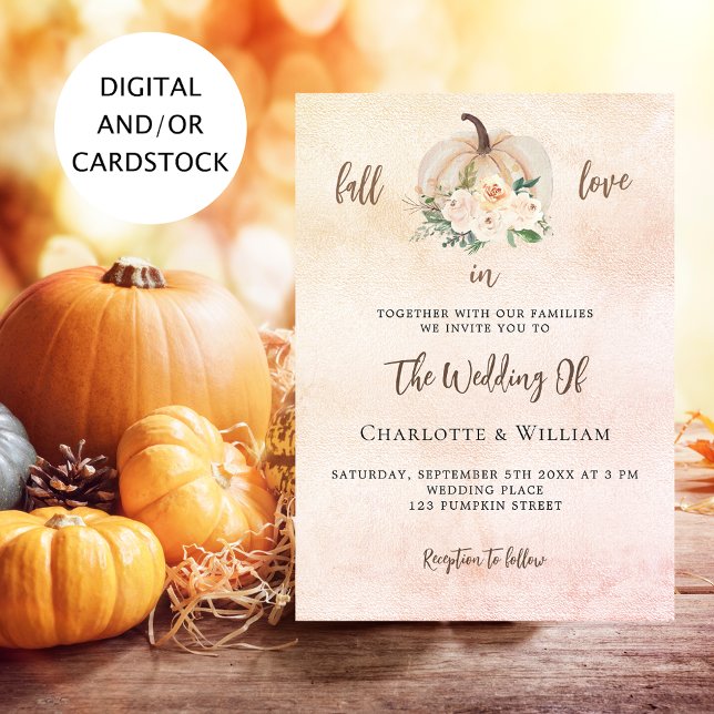 Pumpkin fall in love cream blush wedding invitation (Creator Uploaded)