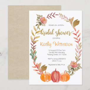 Pumpkin Fall in Love Fall Floral Bridal Shower Invitation