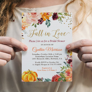 Pumpkin Fall in Love Fall Floral Bridal Shower Invitation