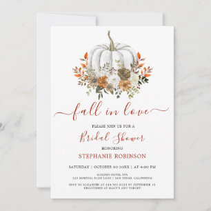 Pumpkin Fall in Love Floral Bridal Shower  Invitation