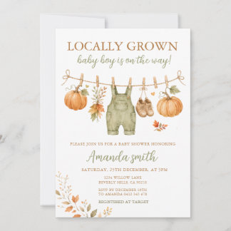 Pumpkin Fall Locally Grown Boy Baby Shower Invitation