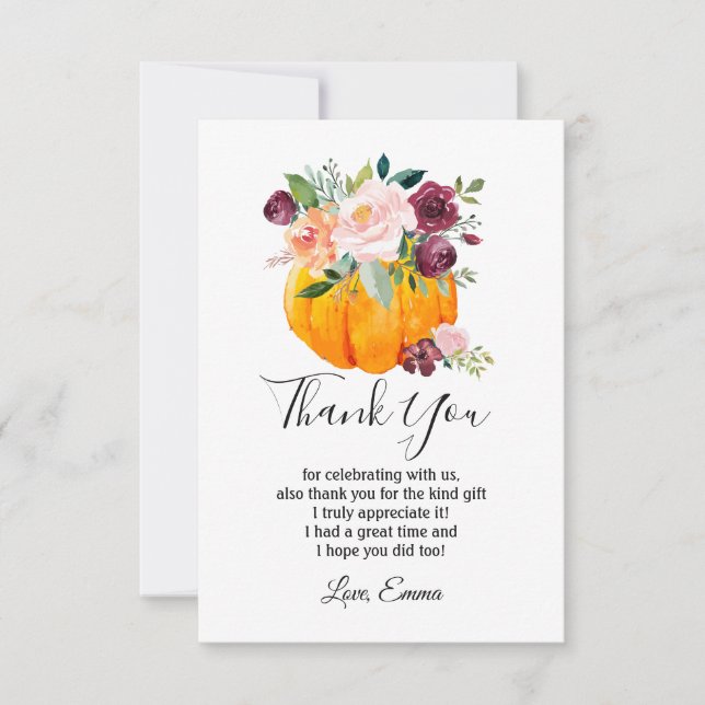 pumpkin, fall party, thank you card (Front)