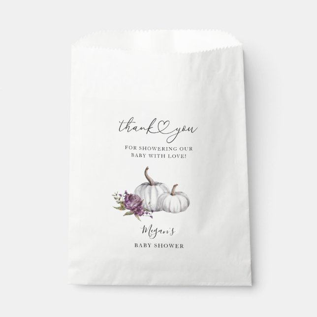 Pumpkin Fall Purple Flower Baby Shower Favour Bags (Front)