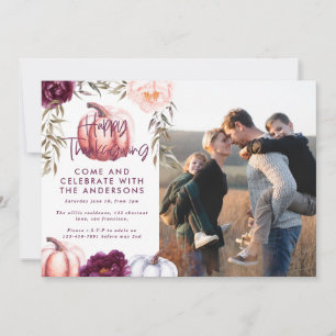 pumpkin fall purple thanksgiving photo invitation