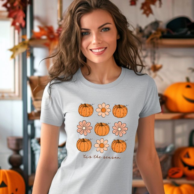 Pumpkin Fall Retro Custom Name Flower Groovy T-Shirt (Pumpkin Fall Retro Custom Name Flower Groovy T-Shirt)