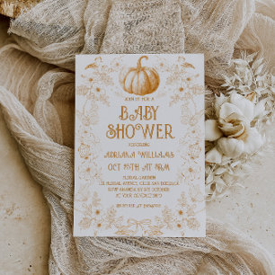 Pumpkin Fall Toile De Jouy Baby Shower Invitation