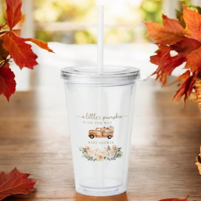Pumpkin  Fall Truck Orange Neutral Baby Shower Acrylic Tumbler (Creator Uploaded)
