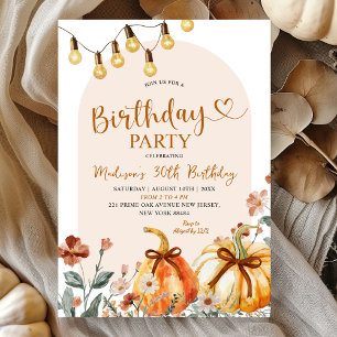 Pumpkin Fall Wildflower Theme Birthday Party Invitation