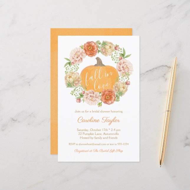 Pumpkin Fall Wreath Bridal Shower Invitation (Front/Back In Situ)