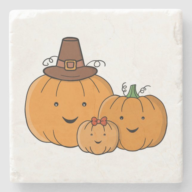 Pumpkin Family Stone Coaster (Front)
