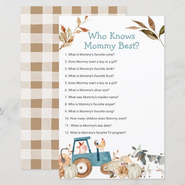 Pumpkin Farm Animal Tractor Who Knows Mummy Best (Front/Back)