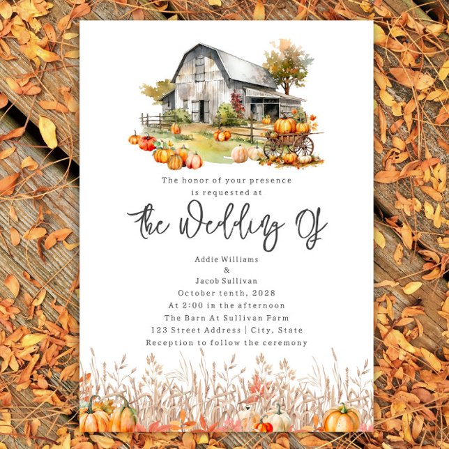 Pumpkin Farm Barn Rustic Fall Wedding Invitation (Creator Uploaded)