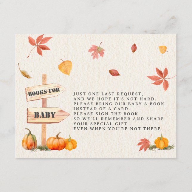 Pumpkin Farm Books For Baby Fall Baby Shower Enclosure Card (Front)