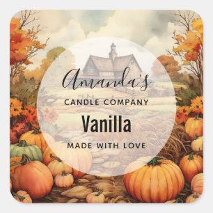 Pumpkin Farm Fall Harvest - Candle Business Square Sticker