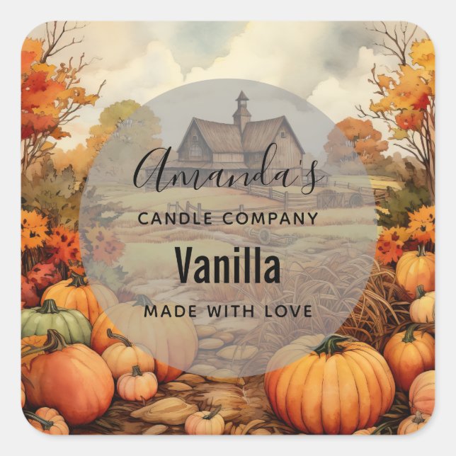 Pumpkin Farm Fall Harvest - Candle Business Square Sticker (Front)