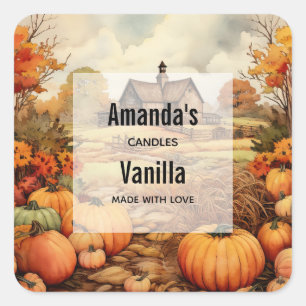 Pumpkin Farm Fall Harvest Candle Business Square Sticker
