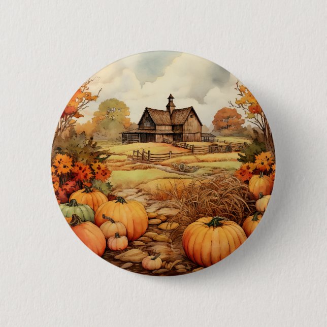 Pumpkin Farm Fall Harvest Thanksgiving 6 Cm Round Badge (Front)