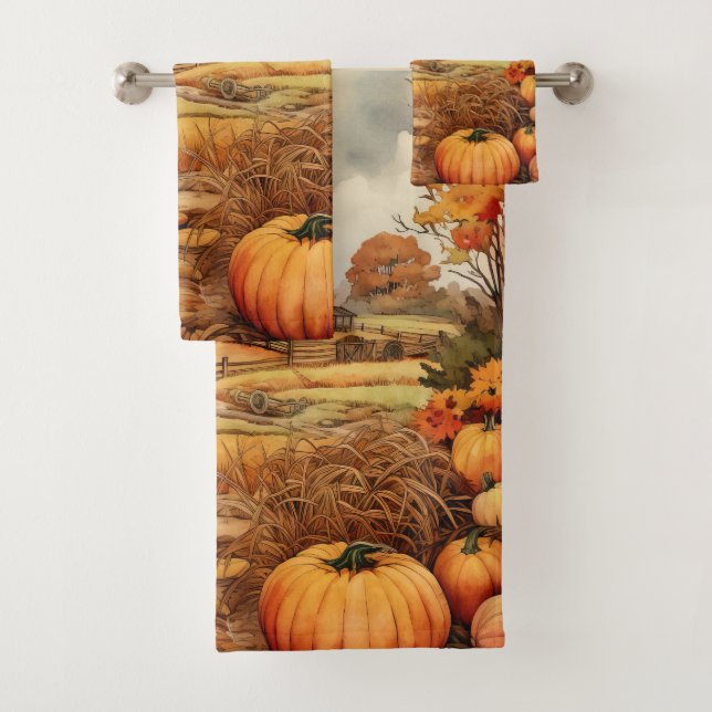 Pumpkin Farm Fall Harvest Thanksgiving Bath Towel Set (Insitu)