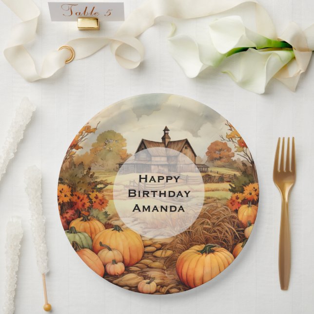 Pumpkin Farm Fall Harvest Thanksgiving Birthday Paper Plate (Wedding)