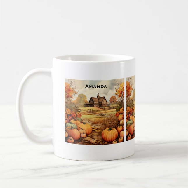Pumpkin Farm Fall Harvest Thanksgiving Coffee Mug (Left)