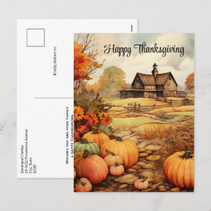 Pumpkin Farm Fall Harvest Thanksgiving Holiday Postcard