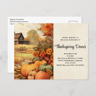Pumpkin Farm Fall Harvest Thanksgiving Invitation Postcard