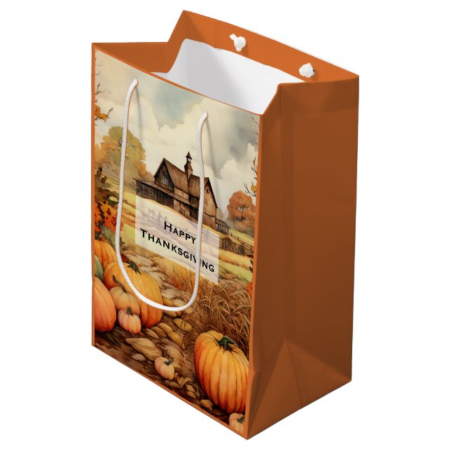 Pumpkin Farm Fall Harvest Thanksgiving Medium Gift Bag (Front Angled)