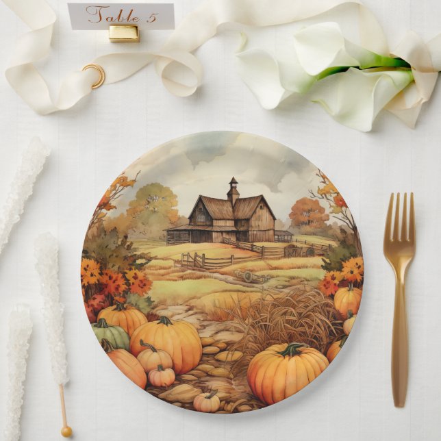 Pumpkin Farm Fall Harvest Thanksgiving Paper Plate (Wedding)
