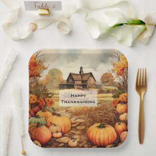 Pumpkin Farm Fall Harvest Thanksgiving Paper Plate