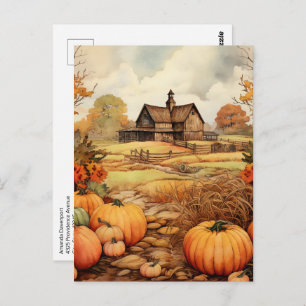 Pumpkin Farm Fall Harvest Thanksgiving Postcard