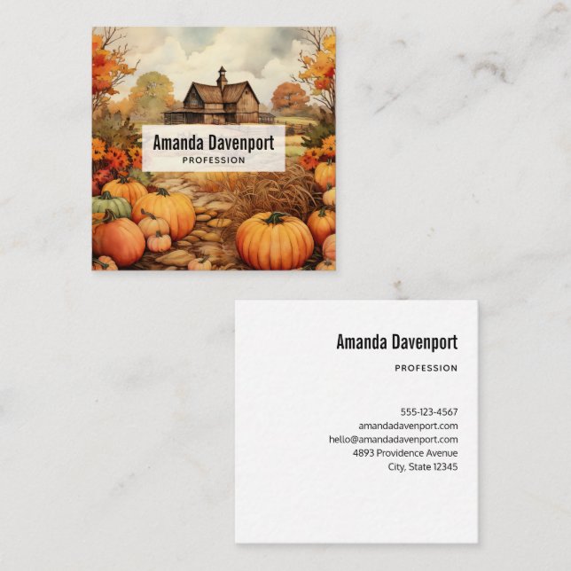 Pumpkin Farm Fall Harvest Thanksgiving Square Business Card (Front/Back)