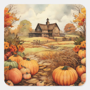 Pumpkin Farm Fall Harvest Thanksgiving Square Sticker