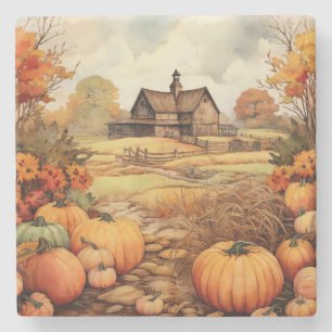 Pumpkin Farm Fall Harvest Thanksgiving Stone Coaster
