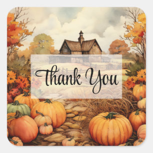 Pumpkin Farm Fall Harvest Thanksgiving Thank You Square Sticker