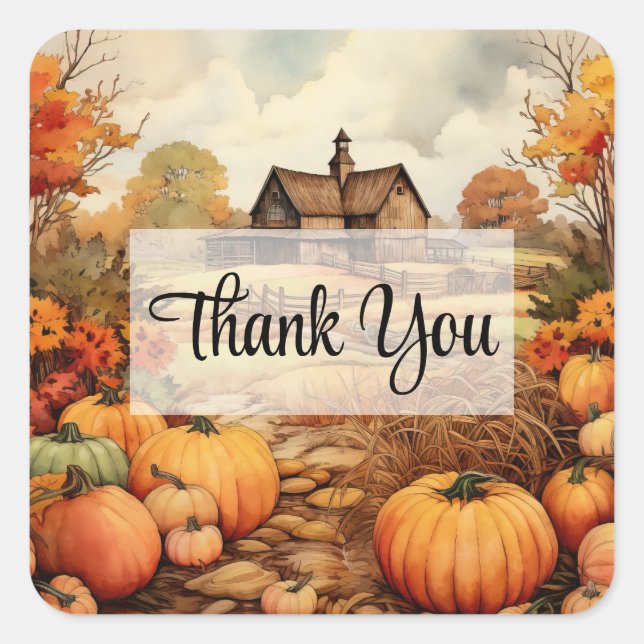Pumpkin Farm Fall Harvest Thanksgiving Thank You Square Sticker (Front)