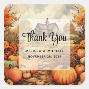 Pumpkin Farm Fall Harvest Thanksgiving Thank You Square Sticker