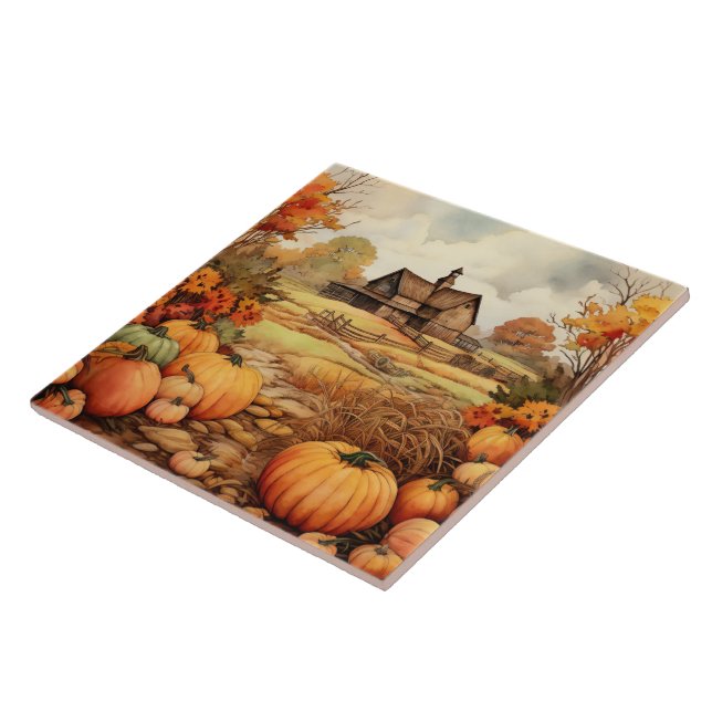 Pumpkin Farm Fall Harvest Thanksgiving Tile (Side)