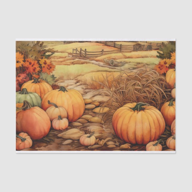 Pumpkin Farm Fall Harvest Thanksgiving Tissue Paper (Front)