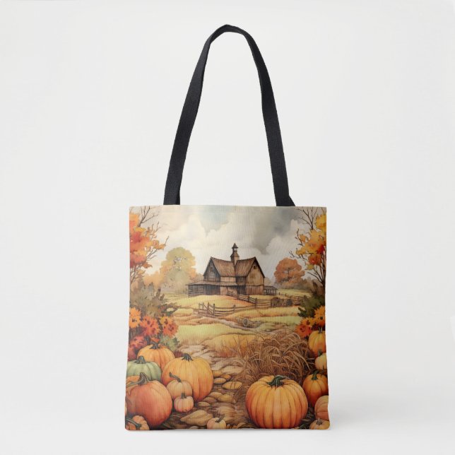 Pumpkin Farm Fall Harvest Thanksgiving Tote Bag (Front)