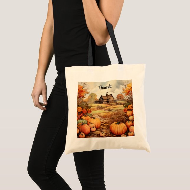 Pumpkin Farm Fall Harvest Thanksgiving Tote Bag (Front (Product))