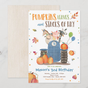 Pumpkin Farm Party Pumpkin Tractor Birthday Party Invitation