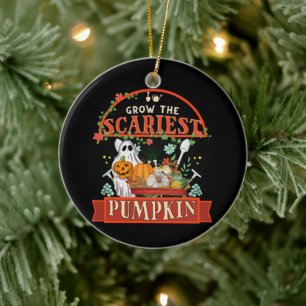 Pumpkin Farmer Halloween Ceramic Tree Decoration