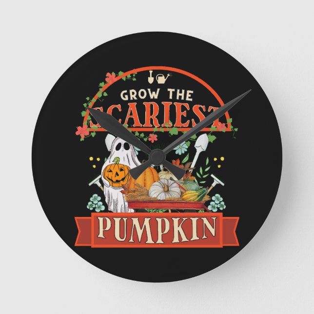 Pumpkin Farmer Halloween Round Clock (Front)