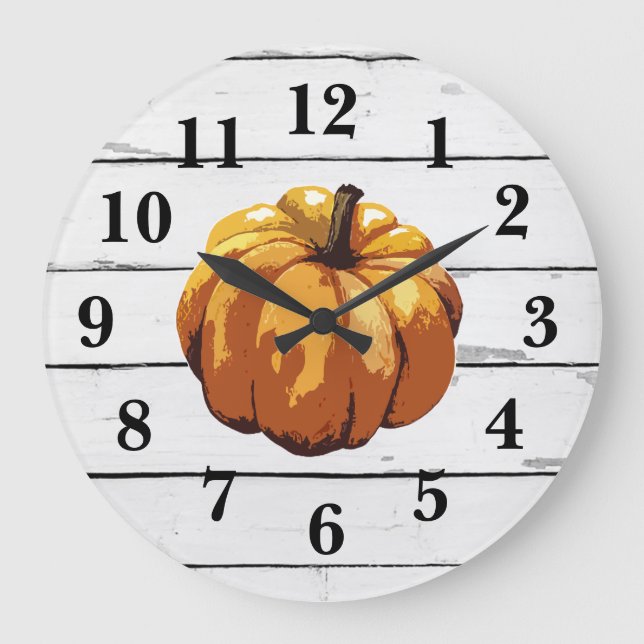 Pumpkin Farmhouse Shiplap Rustic Decor Large Clock (Front)