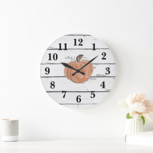 Pumpkin Farmhouse Shiplap Rustic Decor Large Clock