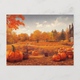 Pumpkin fields of Autumn Postcard