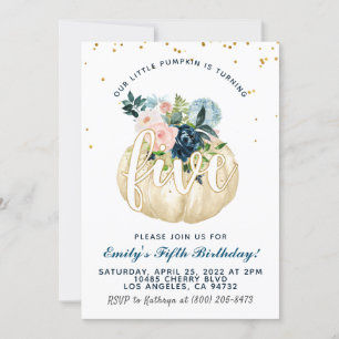 Pumpkin Fifth Birthday Invitation