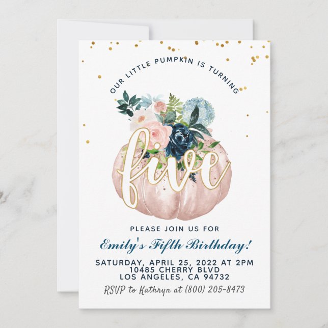 Pumpkin Fifth Birthday Invitation (Front)