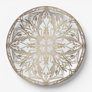 Pumpkin Filigree in gold on white Paper Plate